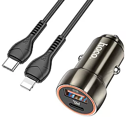 Автомобильное зарядное устройство Hoco Z46A 20w PD USB-C/USB-A ports car charger + USB-C to Lightning cable metal grey - фото Автомобильное зарядное устройство Hoco Z46A 20w PD USB-C/USB-A ports car charger + USB-C to Lightning cable metal grey