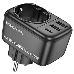 Сетевое зарядное устройство Borofone BAC14 Wide 2.4a 2xUSB-A/USB-C ports charger + Socket black - фото Сетевое зарядное устройство Borofone BAC14 Wide 2.4a 2xUSB-A/USB-C ports charger + Socket black