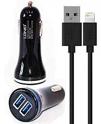 Автомобільний зарядний пристрій LDNio Car charger 2USB 3.1A + Lightning USB Cable Black (DL-C23)