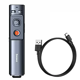 Лазерний вказівник Baseus Orange Dot Wireless Presenter Green Laser + USB Type-C Cable Gray (WKCD010013) - фото Лазерний вказівник Baseus Orange Dot Wireless Presenter Green Laser + USB Type-C Cable Gray (WKCD010013)