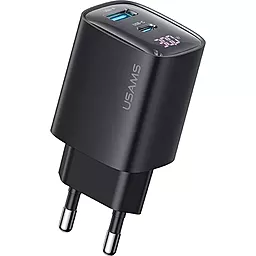 Мережевий зарядний пристрій Usams CC229 30W GaN USB-C/USB-A ports charger black - фото Мережевий зарядний пристрій Usams CC229 30W GaN USB-C/USB-A ports charger black