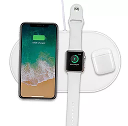 Бездротовий (індукційний) зарядний пристрій швидкої QI зарядки Qitech AirPower Apple Watch QI fast Wireless Charging White (QT-AP-01)