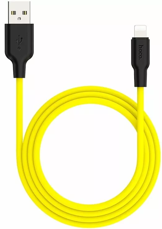Кабель Hoco X21 Plus Silicone USB-A - Lightning 12w 2.4a 2м cable Black/Yellow - фото 2