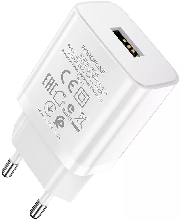 Сетевое зарядное устройство Borofone BA52A Gamble 2.1a home charger + Lightning cable white - фото 4