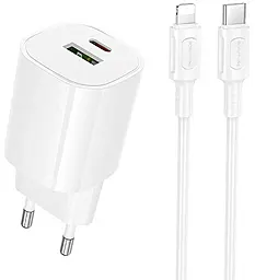 Мережевий зарядний пристрій з швидкою зарядкою Borofone BA104A Pudding 20w PD/QC USB-C/USB-A ports fast charger + USB-C to Lightning cable white - фото Мережевий зарядний пристрій з швидкою зарядкою Borofone BA104A Pudding 20w PD/QC USB-C/USB-A ports fast charger + USB-C to Lightning cable white