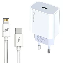 Мережевий зарядний пристрій з швидкою зарядкою Grand-X 20w PD/QC4.0 USB-C home charger + USB-C to Lightning cable white (CH-770L)