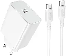 Сетевое зарядное устройство Borofone BA107A Stellar 30w PD USB-C fast charger + USB-C to USB-C cable White - фото Сетевое зарядное устройство Borofone BA107A Stellar 30w PD USB-C fast charger + USB-C to USB-C cable White