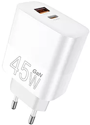 Сетевое зарядное устройство WUW C209 45w GaN PD/QC USB-C/USB-A ports charger white - фото Сетевое зарядное устройство WUW C209 45w GaN PD/QC USB-C/USB-A ports charger white