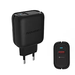 Сетевое зарядное устройство с быстрой зарядкой Marakoko MA36 1USB QC3.0 24W Charge Black