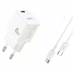 Мережевий зарядний пристрій XO CE09 45w PD USB-C fast charger + USB-C to USB-C cable white - фото Мережевий зарядний пристрій XO CE09 45w PD USB-C fast charger + USB-C to USB-C cable white