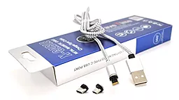 Універсальний кабель PiPo Magnetic 3-in-1 USB-A to Type-C/Lightning/micro USB 12w 2.4a 1м cable Silver - фото Універсальний кабель PiPo Magnetic 3-in-1 USB-A to Type-C/Lightning/micro USB 12w 2.4a 1м cable Silver