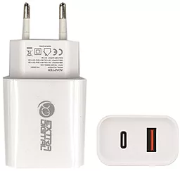 Мережевий зарядний пристрій PowerPlant ExtraDigital USB C+A PD/QC3.0 20W White