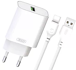 Мережевий зарядний пристрій XO L112 18W QC3.0 USB-A + USB-C cable White