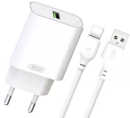 Сетевое зарядное устройство XO L112 18w QC3.0 home charger + USB-C cable white - фото Сетевое зарядное устройство XO L112 18w QC3.0 home charger + USB-C cable white