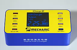 Сетевое зарядное устройство MECHANIC iCharge 8P 7xUSB-A+USB-C 60W PD/QC3.0 Blue/Yellow - миниатюра 7