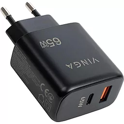 Сетевое зарядное устройство Vinga 65W GaN PD/QC USB-C/USB-A ports fast charger black (VCPCHCA65B) - миниатюра 3
