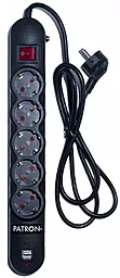 Сетевой фильтр (удлинитель) Patron SP-53 + 2 USB 2.0, 5 розеток, 3м, 10А с выключателем чёрный - фото Сетевой фильтр (удлинитель) Patron SP-53 + 2 USB 2.0, 5 розеток, 3м, 10А с выключателем чёрный