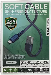 Кабель Remax RC-179m USB-A - micro USB 12w 2.4a 1м cable Blue - мініатюра 3