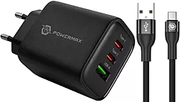Мережевий зарядний пристрій Powermax Eclipse 65w GaN PD 2xUSB-C/USB-A ports charger + USB-C cable black - фото Мережевий зарядний пристрій Powermax Eclipse 65w GaN PD 2xUSB-C/USB-A ports charger + USB-C cable black