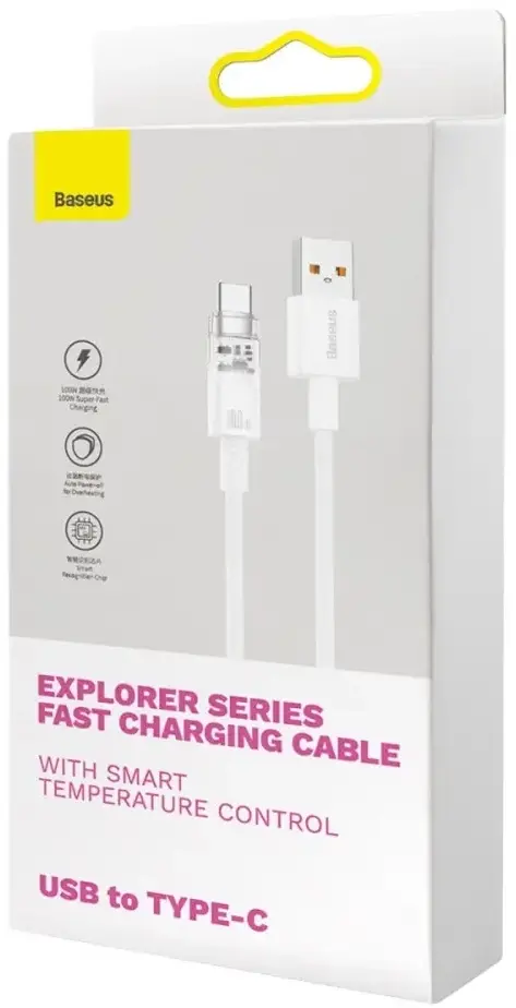 Кабель Baseus Smart Temperature Control USB-A - Type-C 100w 5a 2м cable White (CATS010502) - фото 8
