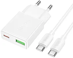 Мережевий зарядний пристрій Hoco N73 20w PD USB-C/USB-A ports charegr + USB-C to USB-C cable white - фото Мережевий зарядний пристрій Hoco N73 20w PD USB-C/USB-A ports charegr + USB-C to USB-C cable white