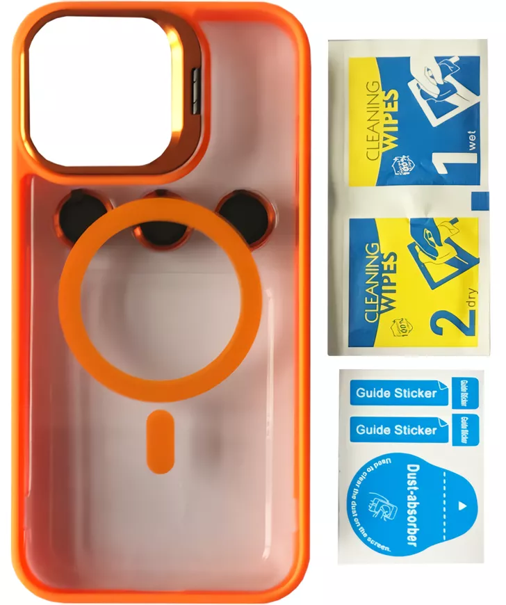 Чехол 1TOUCH Bracket Clear Camera Lens with MagSafe для Apple iPhone 14 Orange - фото 2