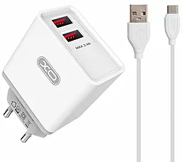 Сетевое зарядное устройство XO L31 2.4a 2xUSB-A ports charger + USB-C cable white - фото Сетевое зарядное устройство XO L31 2.4a 2xUSB-A ports charger + USB-C cable white