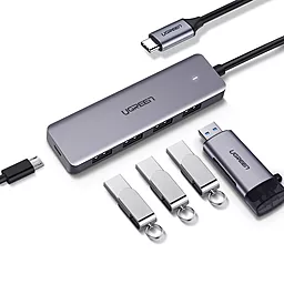 USB Type-C хаб Ugreen CM219 Type-C - 4xUSB with MicroUSB Power Port Gray (70336) - миниатюра 2