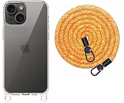 {"ru": "Чехол", "uk": "Чохол"} Epik Clear Case with Strap для Apple iPhone 13, iPhone 14 Orange/White