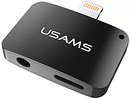 Аудио-переходник с дополнительным питанием Usams US-SJ137 Lightning 2 in 1 Adapter Black - фото Аудио-переходник с дополнительным питанием Usams US-SJ137 Lightning 2 in 1 Adapter Black