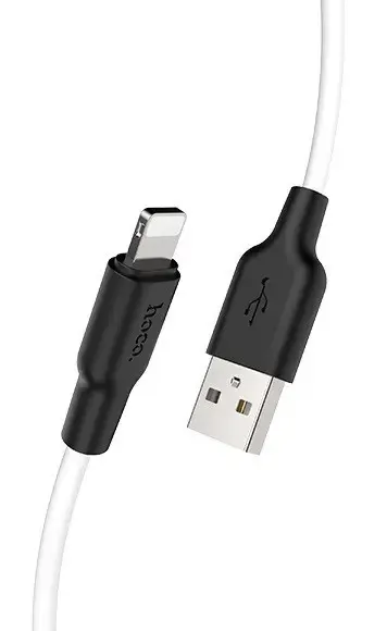 Кабель Hoco X21 Plus Silicone USB-A - Lightning 12w 2.4a 0.25м cable Black/White - фото 2
