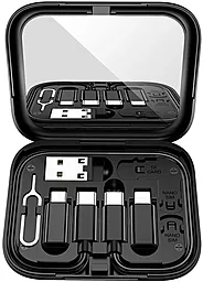 Кабель USB PD Hoco U114 Treasure 3-in-1 USB micro USB/USB-C/Lightning Cable + Storage Case + Mirror Black