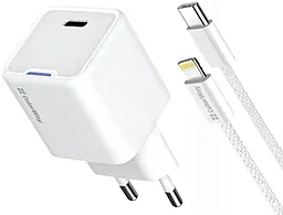Сетевое зарядное устройство ColorWay C101C 20w GaN/PPS PD USB-C ports charger + USB-C to Lightning cable white (CW-CHS059PDL-WT) - фото Сетевое зарядное устройство ColorWay C101C 20w GaN/PPS PD USB-C ports charger + USB-C to Lightning cable white (CW-CHS059PDL-WT)