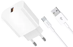 Сетевое зарядное устройство Jellico AK165 22.5W QC USB-A + USB-C cable white