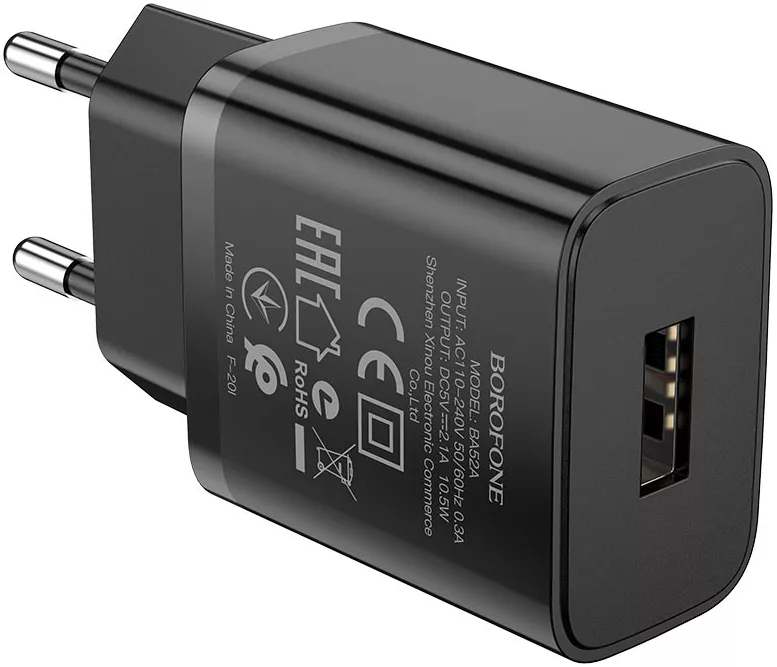Сетевое зарядное устройство Borofone BA52A Gamble 2.1a home charger + Lightning cable black - фото 6