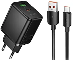 Мережевий зарядний пристрій Hoco C157A Smart 30w GaN PD USB-C/USB-A ports charger + USB-C cable black - фото Мережевий зарядний пристрій Hoco C157A Smart 30w GaN PD USB-C/USB-A ports charger + USB-C cable black