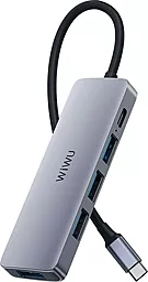 Мультипортовый USB Type-C хаб WIWU Alpha A541BC 5-in-1 grey - миниатюра 2