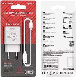 Сетевое зарядное устройство Borofone BA52A Gamble 2.1a home charger + Lightning cable white - миниатюра 7
