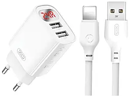 Мережевий зарядний пристрій XO L95 2.4a 2xUSB-A ports charger + Lightning cable white - фото Мережевий зарядний пристрій XO L95 2.4a 2xUSB-A ports charger + Lightning cable white