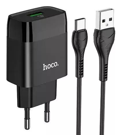 Сетевое зарядное устройство Hoco C72A Glorious 2.1a home charger + USB-C cable black - фото 1