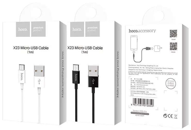 Кабель Hoco X23 Skilled USB-A - micro USB 12w 2.4a 1м cable White - фото 5