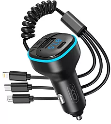Автомобільний зарядний пристрій XO BCC07 15w USB-C/USB-A ports car charger + 3-in-1 to USB-C/micro USB/Lightning cable black