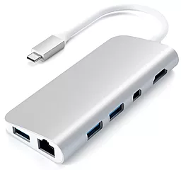 Мультипортовый USB Type-C хаб Satechi USB-C -> HDMI/DisplayPort/Gigabit Ethernet/3xUSB3.0/Card Reader/Type-C Silver (ST-TCMM8PAS) - миниатюра 2