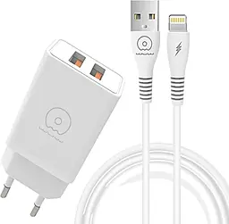 Сетевое зарядное устройство WUW T55 15.5w 2xUSB-A ports charger + Lightning cable White - фото Сетевое зарядное устройство WUW T55 15.5w 2xUSB-A ports charger + Lightning cable White