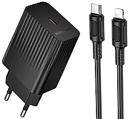 Мережевий зарядний пристрій Borofone BAS73A 20w PD USB-C ports charger + USB-C to Lightning cable black - фото Мережевий зарядний пристрій Borofone BAS73A 20w PD USB-C ports charger + USB-C to Lightning cable black