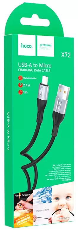 Кабель Hoco X72 Creator Silicone USB-A - micro USB 12w 2.4a 1м cable Black - фото 5