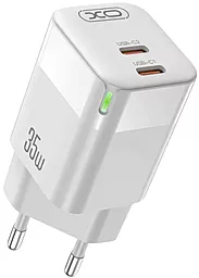 Сетевое зарядное устройство с быстрой зарядкой XO CE07 35w GaN PD 2xUSB-C ports charger white
