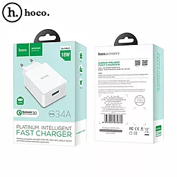 Мережевий зарядний пристрій з швидкою зарядкою Hoco Platinum Intelligent USB QC3.0 White (C34A) - мініатюра 4