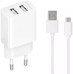 Мережевий зарядний пристрій Gelius GP-HC059 2.4a 2xUSB-A ports home charger + micro USB cable white - фото Мережевий зарядний пристрій Gelius GP-HC059 2.4a 2xUSB-A ports home charger + micro USB cable white