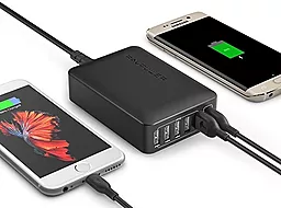 Сетевое зарядное устройство с быстрой зарядкой RavPower Qualcomm Quick Charge 3.0 60W 12A 6-Port USB Charging Station with iSmart Technology Black (RP-PC029 / RP-PC029BK) - миниатюра 2